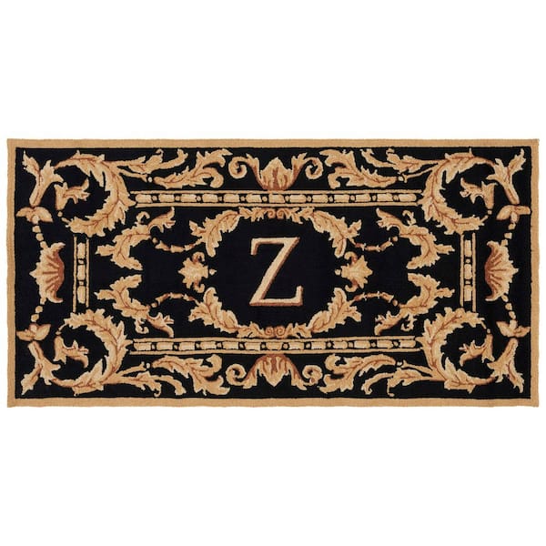 Monogram 3 ft. x 6 ft. Black Ornate Leaf Indoor/Outdoor Area Rug