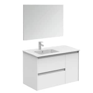 Ambra 35.6 in. W x 18.1 in. D x 22.3 in. H Single Sink Bath Vanity in Matte White with White Ceramic Top and Mirror
