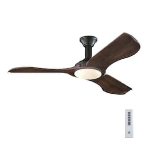 Minimalist 56 in. LED Indoor/Outdoor Black Ceiling Fan with Dark Walnut Balsa Blades and Remote Control