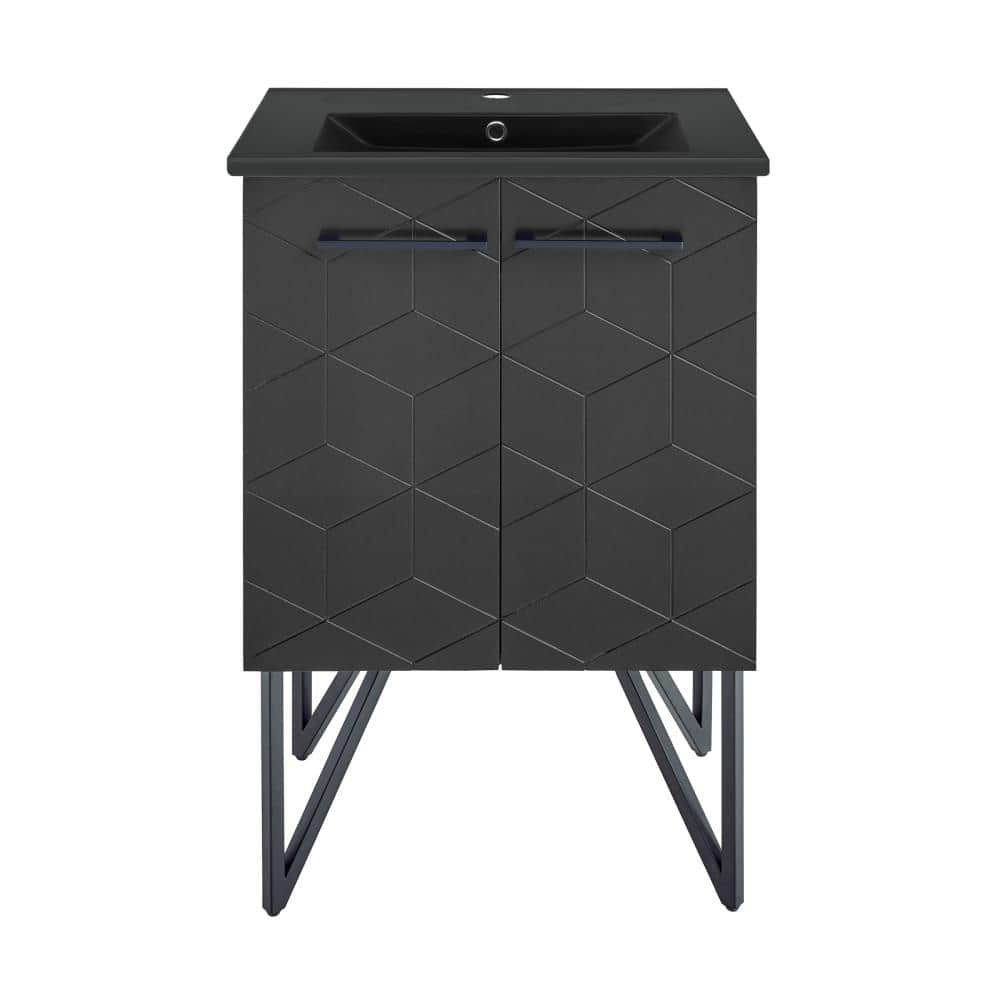 Annecy 24" Matte Black Freestanding Bathroom Vanity with Ceramic Sink
