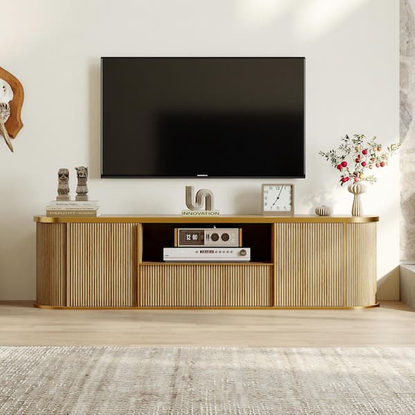 Natural Wood Vertical Textured TV Stand Entertainment Center Fits TV's up to 70 in. with Drawer and 5-Shelf (18.1 in. H)