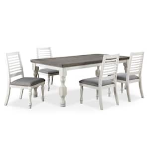 Verago 5-Piece Antique White and Gray Wood Top Dining Table Set Seats-4