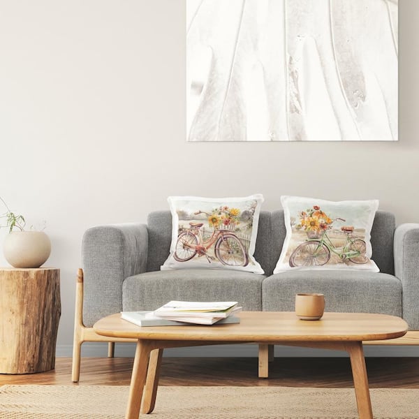 Rustic Autumnal Bicycles Beige Print Polyester 18 in. X 18 in. Throw Pillow Set of 2