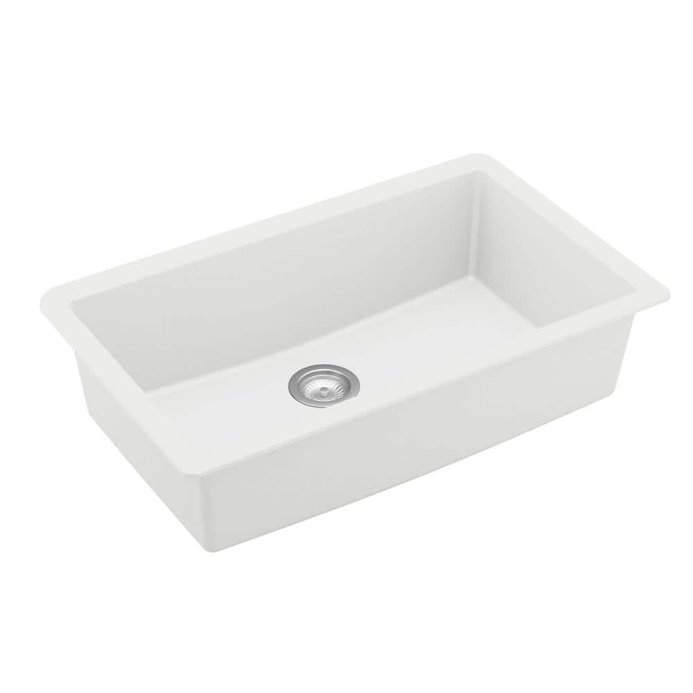White Quartz 32'' Large Single Bowl Undermount Kitchen Sink
