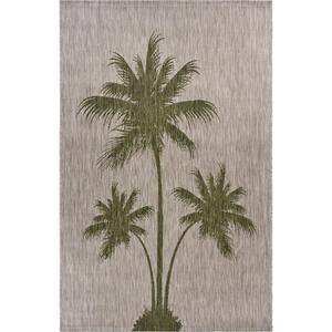 Tropical Beige / Green 7 ft. 9 in. x 9 ft. 9 in. Palm Breeze Indoor/Outdoor Area Rug