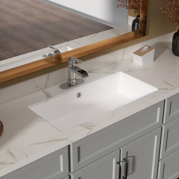 stufurhome - 28 in. Ceramic Undermount Rectangular Bathroom Sink with Overflow in White