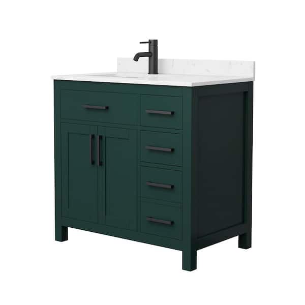 Beckett 36 in. W x 22 in. D x 35 in. H Single Sink Bathroom Vanity in Green with Carrara Cultured Marble Top