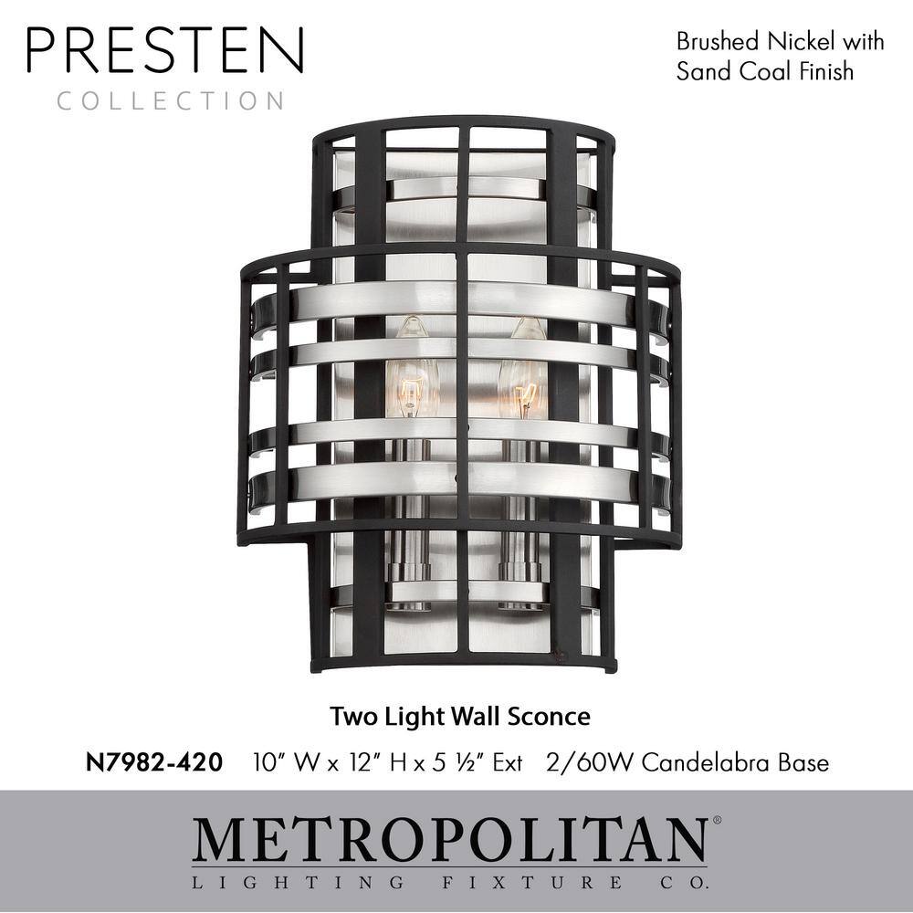Presten Brushed Nickel & Sand Coal 2-Light Dimmable Wall Sconce