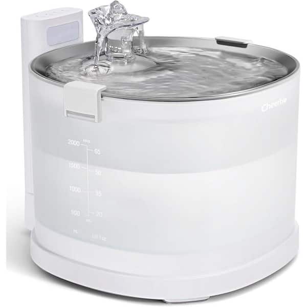 Pumpless Wireless Pet Water Fountain 2 L Stainless Steel Tray Automatic Dispenser Dual Mode No Cleaning Hassle