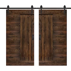 L Series 84 in. x 84 in. Kona Coffee Finished Solid Wood Double Sliding Barn Door with Hardware Kit - Assembly Needed