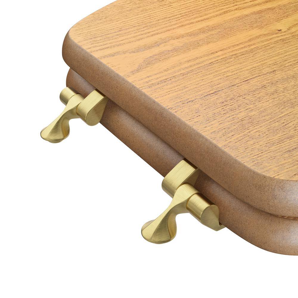Light Oak Elongated Wood Toilet Seat with Brass Hinges