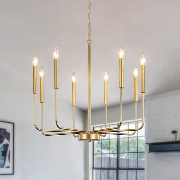 LWYTJO Marshana 26.8in. 8-Light Spray Gold Rustic Linear Chandelier Traditional Fixture Farmhouse Kitchen Island Candle Style