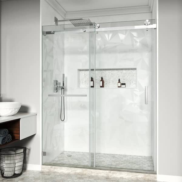 MOHALEN 56-60.5 in. W x 72 in. H Single Sliding Frameless Shower Door in Brushed Nickel with 3/8 in. Clear Tempered Glass