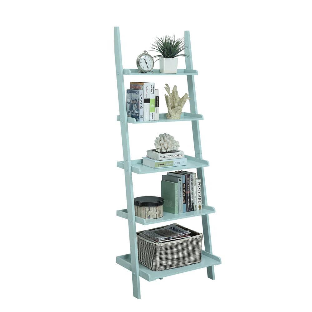 Gray Wood 5-Shelf Ladder Bookcase
