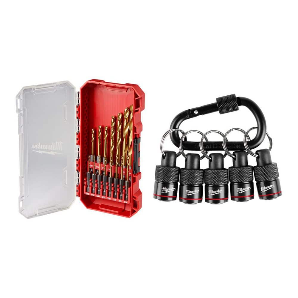MILWAUKEE SHOCKWAVE Impact Duty Titanium Drill Bit Set (15-Piece) & 5-Piece Hex Bit Holder w/ Carabiner (48-89-4670-48-)