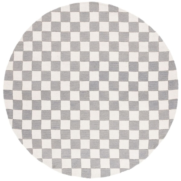 Martha Stewart 6 ft. x 6 ft. Gray/Ivory Check Round Rug