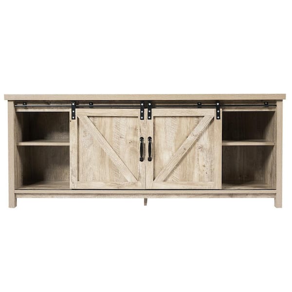 FORCLOVER 58 in. Gray TV Stand Fits TV's up to 65 in. with Sliding Barn Doors and Cable Holes