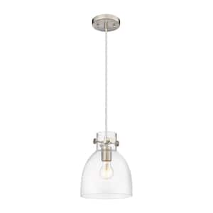 Newton Bell 100-Watt 1 Light Satin Nickel Shaded Pendant Light with Clear glass Clear Glass Shade