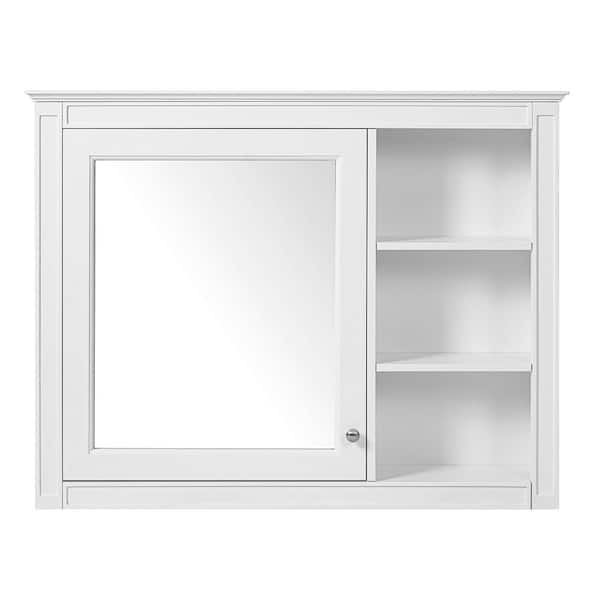 36 in. W x 28 in. H White Rectangular Wall-Mount Medicine Cabinet with Mirror with 3 Open Shelves and 1 Adjustable Shelf
