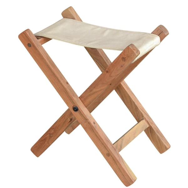 AmeriHome 27 in. Acacia and Canvas Folding Stool
