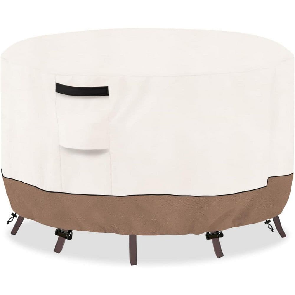 Round Outdoor Table Cover Waterproof Heavy Duty Round Patio Table Chair Set Covers-110 Dia x 27 in. H, Beige and Brown price history on PriceWatchPro