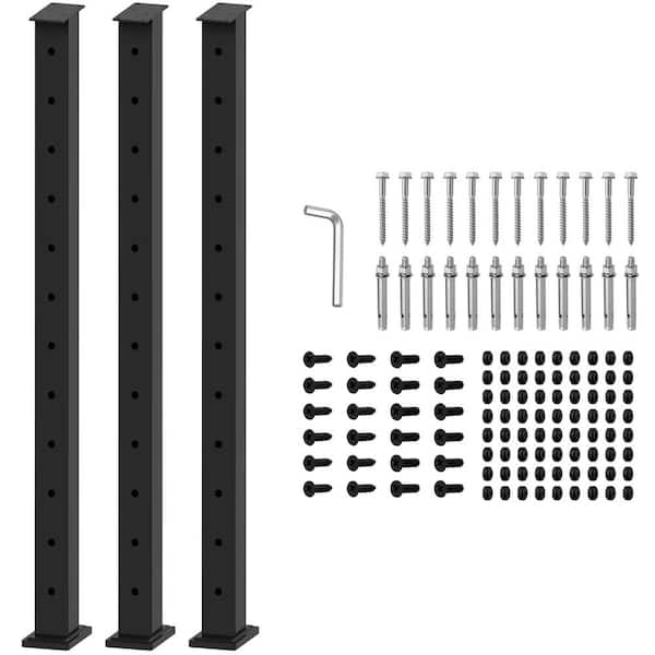 Afoxsos Stainless Steel 42 in. Cable Railing Line Post with Cable Grommets Black Finish Flat Top Deck Post (3-Pack)