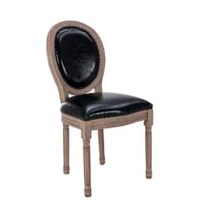 Black PU Leather Upholstered French Dining Chair with Rubber Legs and Nail Head Design (Set of 2)