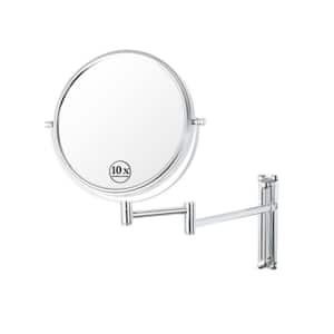 8 in. L x 8 in. W Adjustable Heigh Round Wall Mount Bi-View 10X/1X Magnification Beauty Makeup Mirror in Chrome