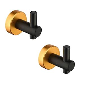 2-Piece Wall Mounted Round Bathroom Robe Hook and Towel Hook in Golden Black