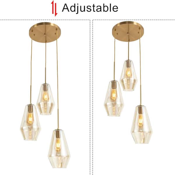 OUKANING ​​60-Watt 3-Light Champagne Gold Modern Pendant Light