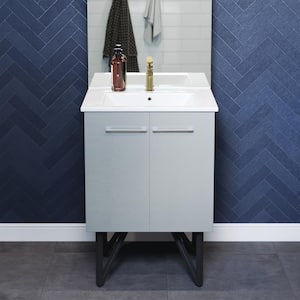 Annecy 24 in. W x 18.32 in. D x 35.32 in. H Bathroom Vanity Side Cabinet in Brushed Grey with White Ceramic Top