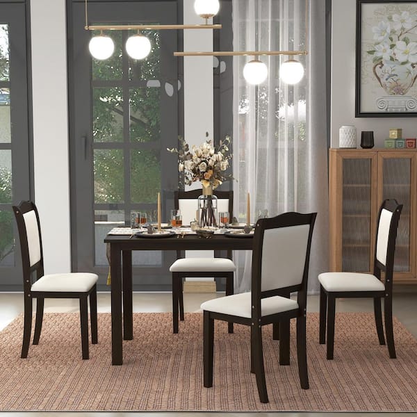 5-Piece Espresso Wood Dining Table Set Simple Style Kitchen