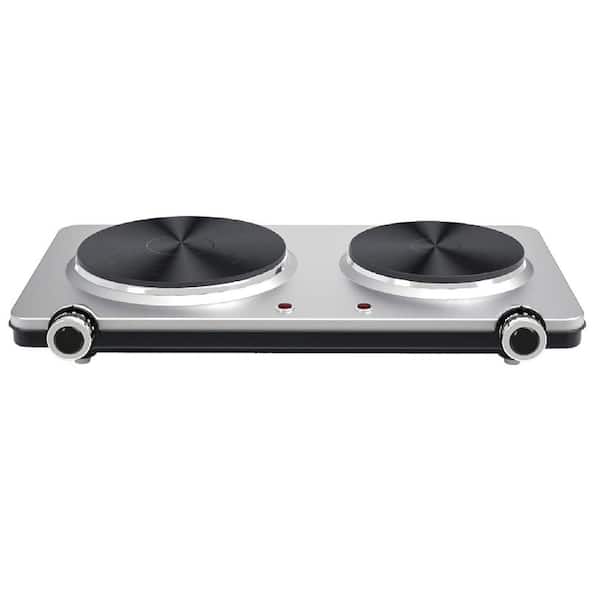 Anqtovp Electric 2-Burner 7.1 in. Stainless Steel Hot Plate Portable Electric Stove, 6 Speed Adjustable Thermostats