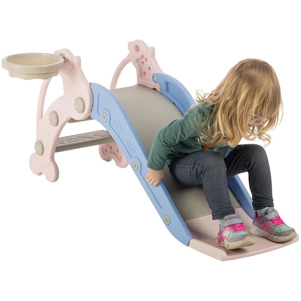 Toddler Slide with Basketball Hoop, Pink