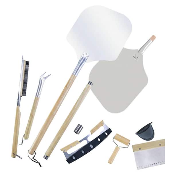 7-Piece Stainless Steel Pizza Oven Tool Set – Peel, Brush, Bubble Popper, Turner, Cutter, Roller, Scraper