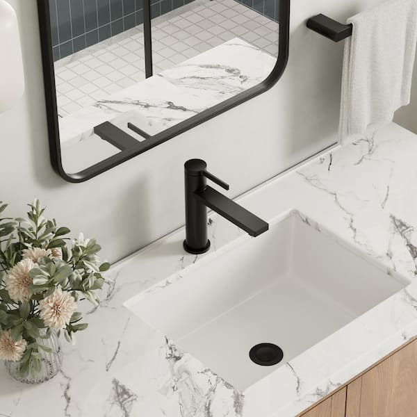 TINIAN Single Hole Single Handle Bathroom Faucet with Pop-up Drain in Matte black
