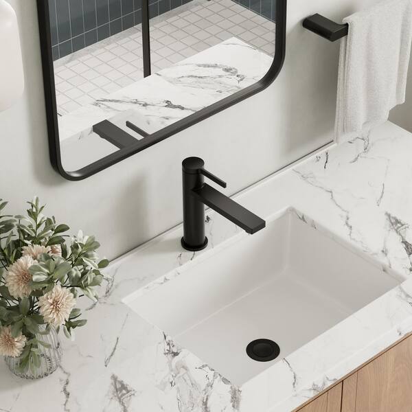 TINIAN Single Hole Single Handle Bathroom Faucet with Pop-up Drain in Matte black