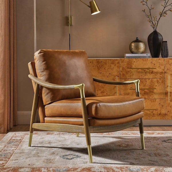 MODWAY Langford Vegan Leather Accent Armchair in Tan Walnut EEI