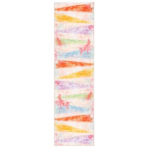 Paint Brush Pink/Blue 2 ft. x 8 ft. Machine Washable Striped Gradient Runner Rug