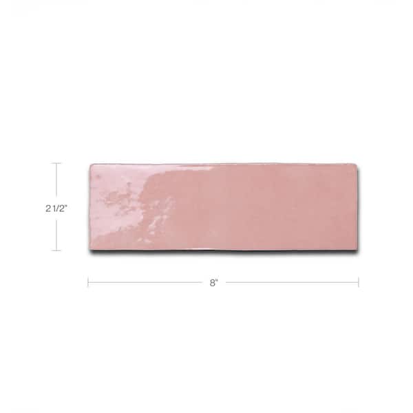 Bedrosians Cloe Subway Glossy Pink 2.5 in. x 8 in. Handmade-Look