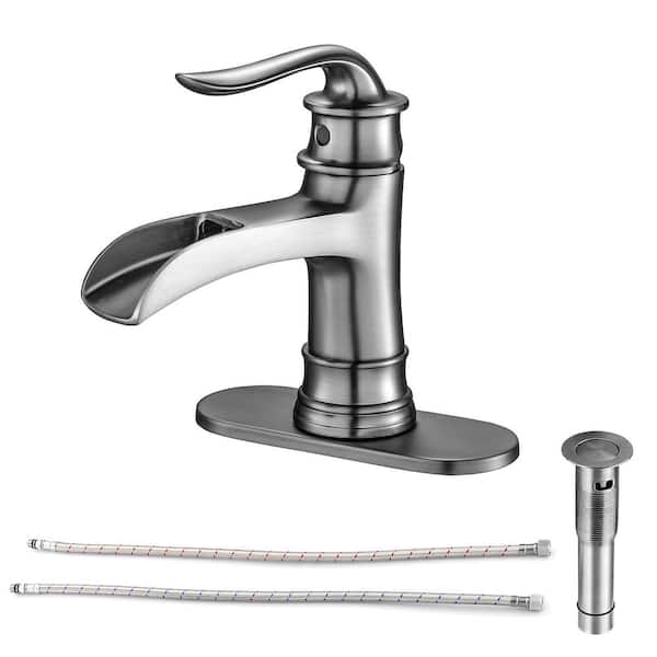 LORDEAR Single-Handle Single Hole Bathroom Faucet Waterfall Vessel Sink Faucet Deck Mount in Brushed Nickel