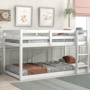 White Twin Size Wood Bunk Bed with Ladder