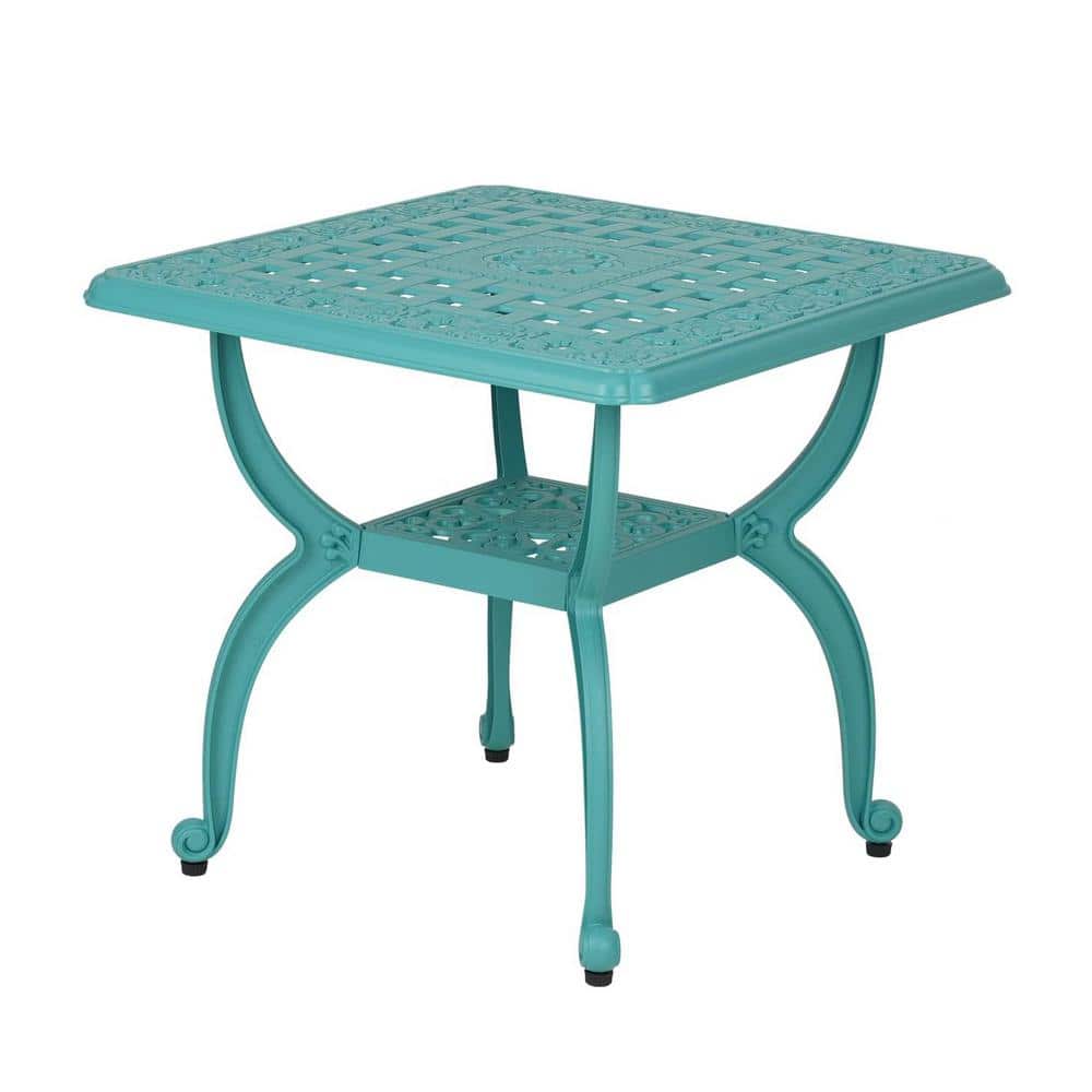 Blue Square Cast Aluminum Outdoor Side Table