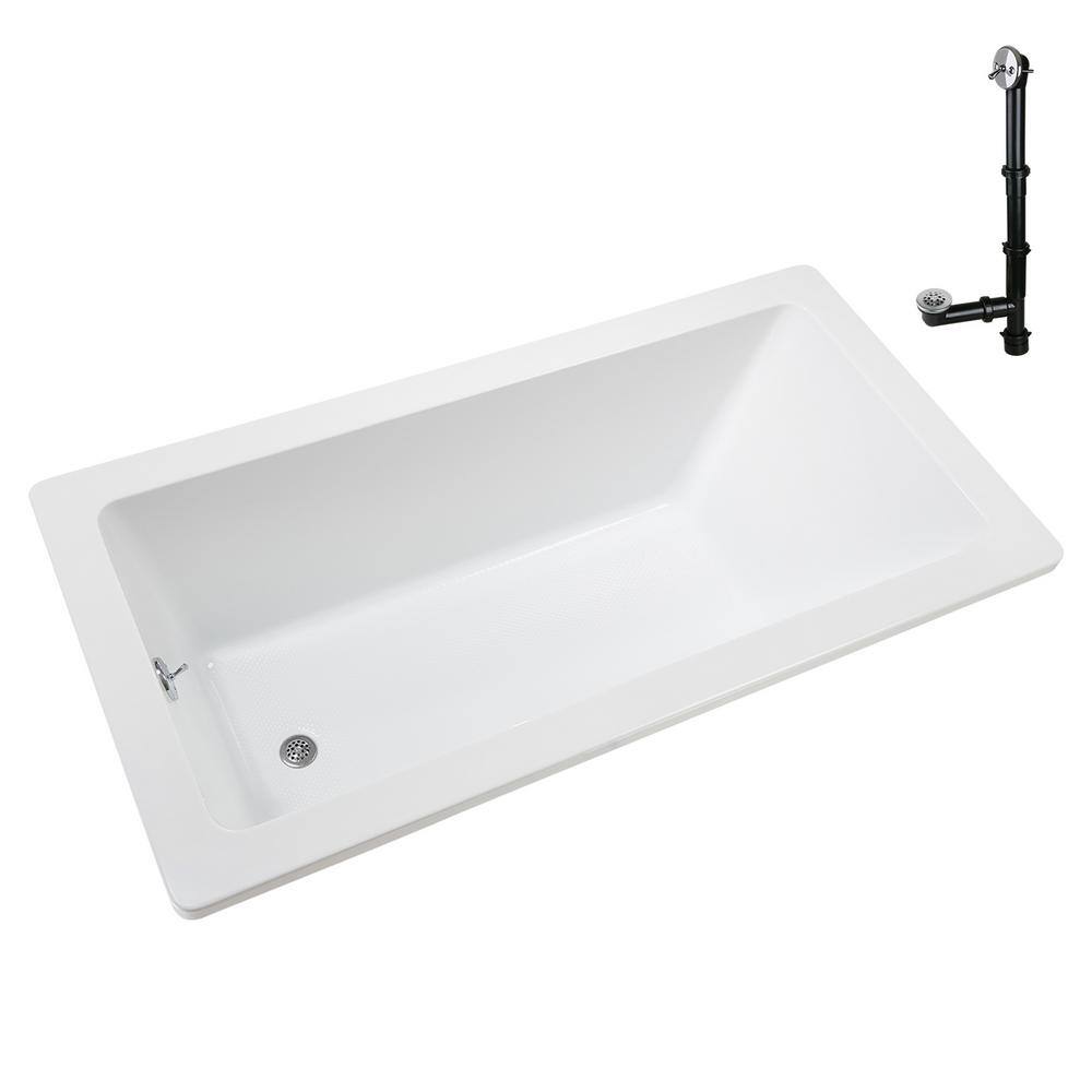 60" x 32" Glossy White Acrylic Soaking Drop-In Bathtub