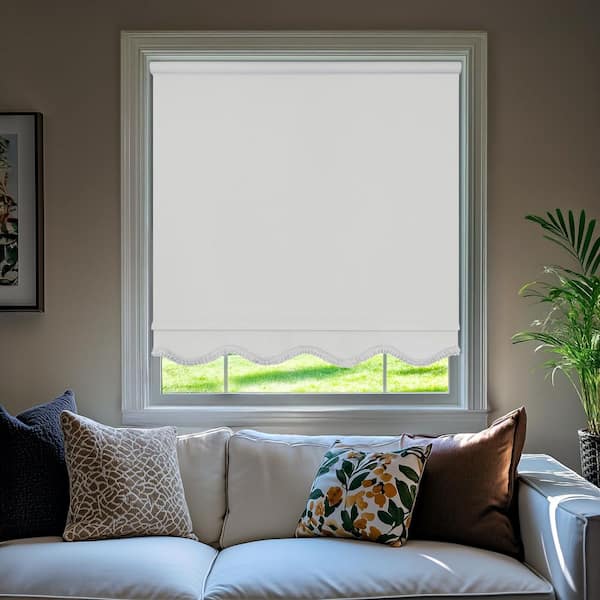 Fringe White Solid Cordless Blackout Privacy Vinyl Roller Shade 72 in. W x 64 in. L