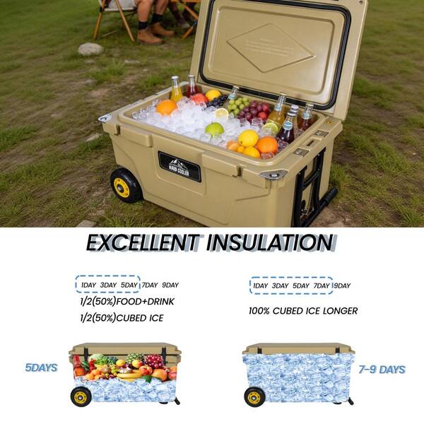 Tenleaf 65QT Khaki Cooler with 6-Day Ice Retention, Wheels for