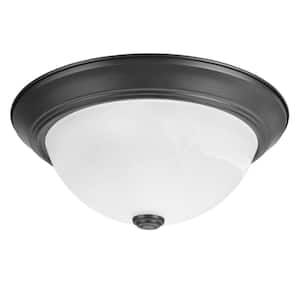 13 in. 2-Light Bronze Flushmount with White Alabaster Glass Diffuser