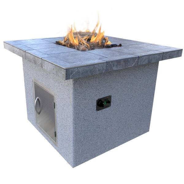 Cal Flame Stucco and Tile Dining Height Square Propane Gas Fire Pit