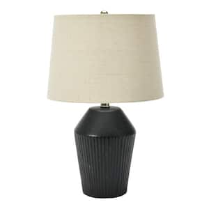 20 .75 in. Black Stoneware Table Lamp with Linen Drum Shade