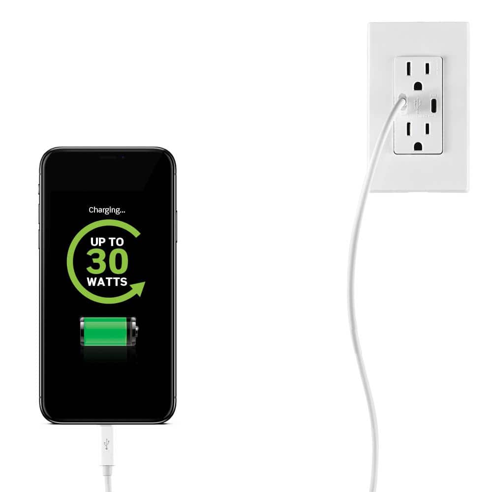 Light Almond Dual Type-C USB In-Wall Charger with Tamper Resistant Outlet